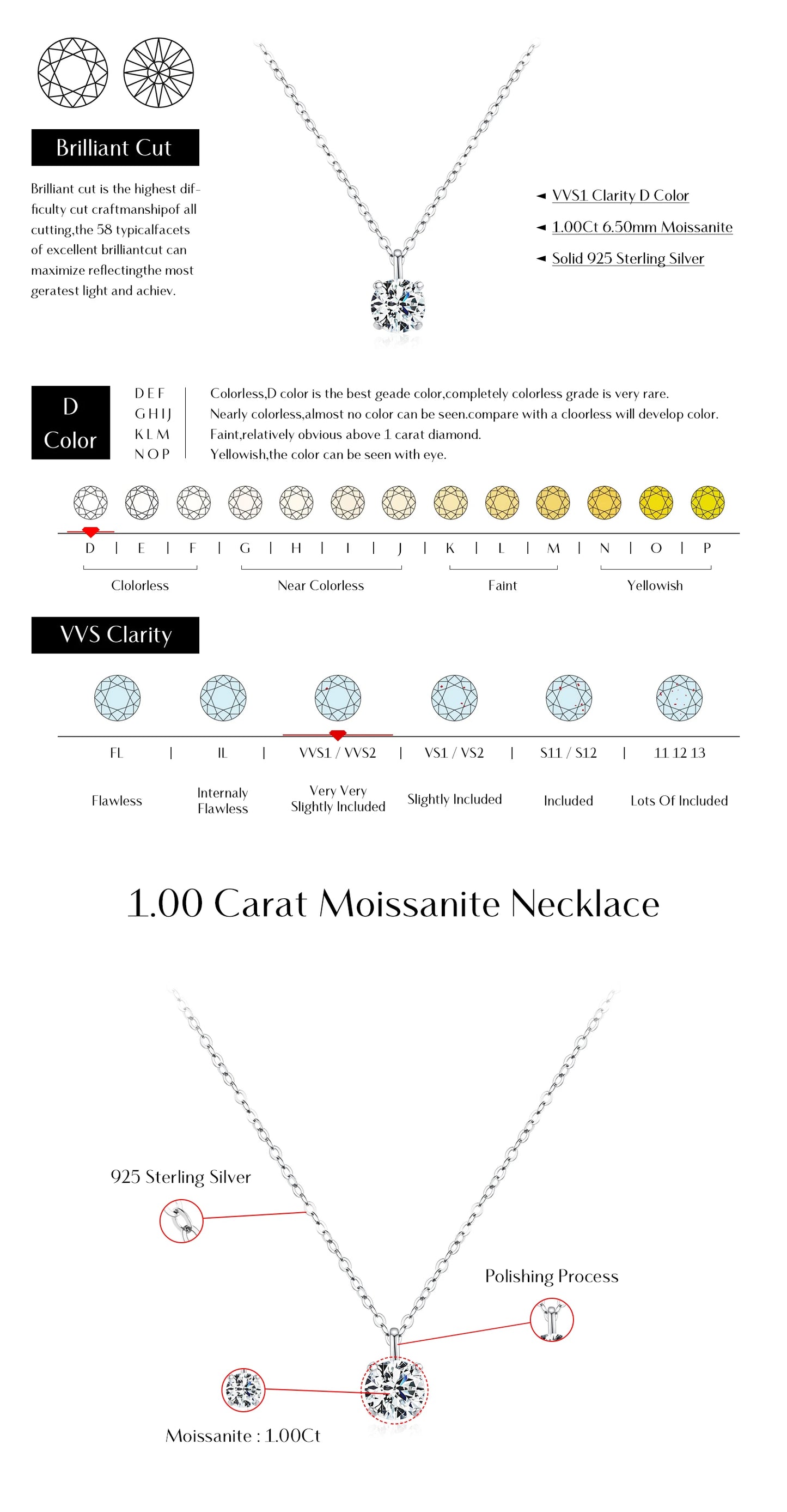MODIAN Dazzling D Color Moissanite 925 Sterling Silver Round Pendant Necklace Stud Earrings For Women Wedding Fine Jewelry Set