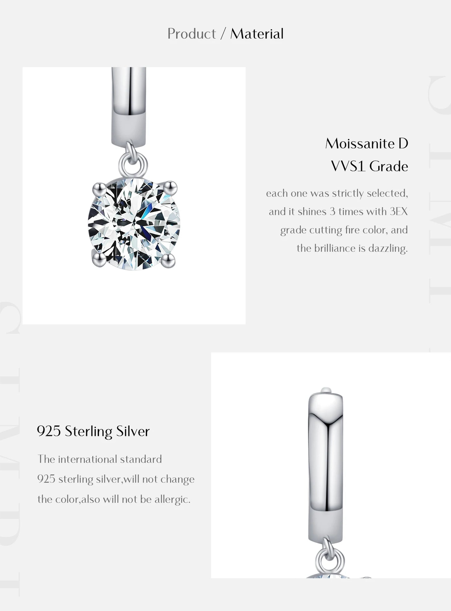 MODIAN 1.0CT D Color Moissanite Hoop Earrings Lab Created Diamond For Women 925 Sterling Silver Wedding Fine Jewelry Gift