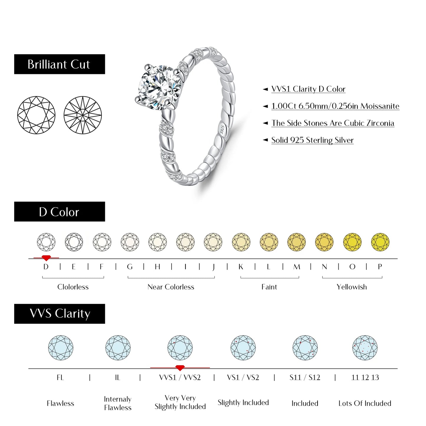 MODIAN 1CT Moissanite 925 Sterling Silver Sparkling Twist Lab Created Diamond Wedding Band Rings For Women Bridal Fine Jewelry