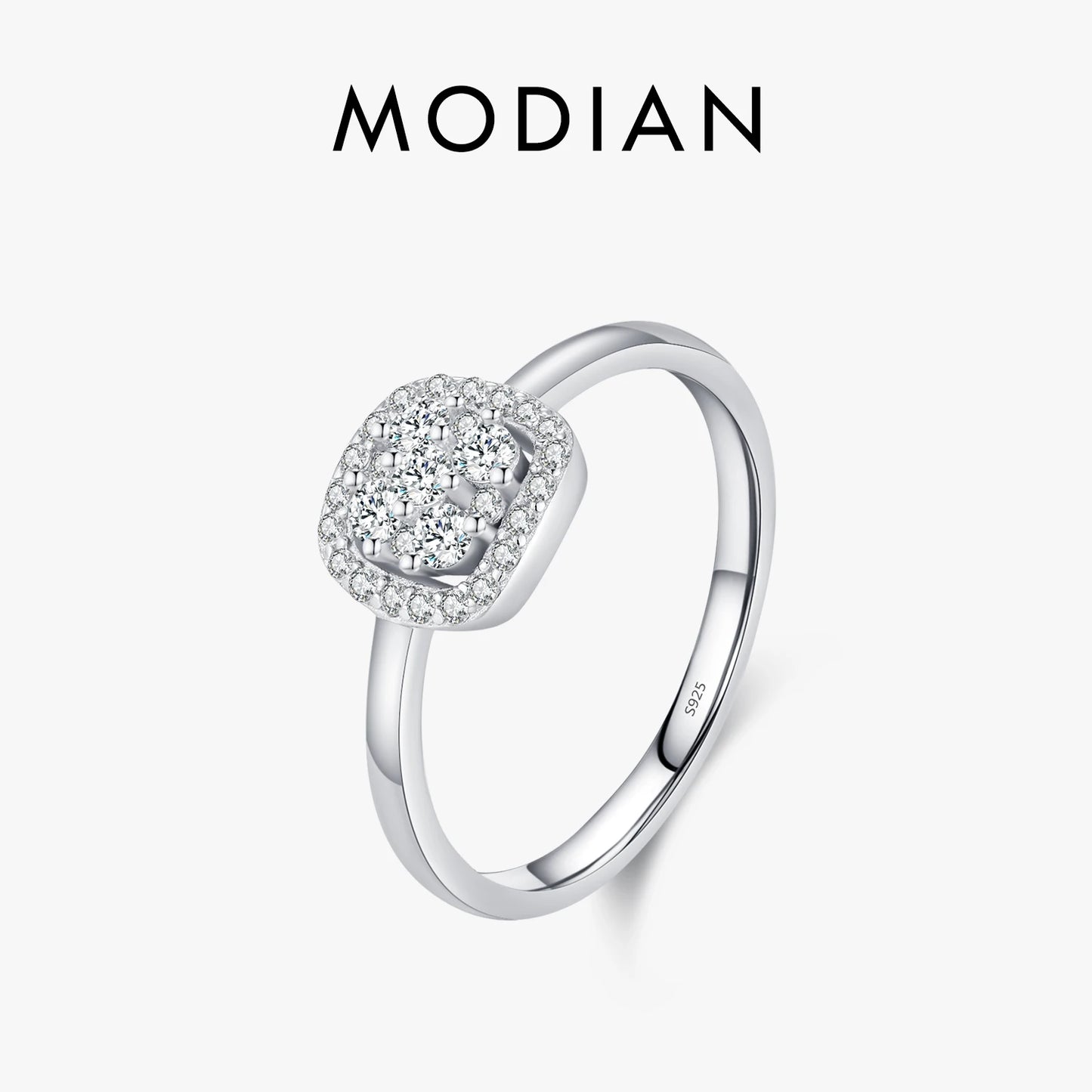MODIAN Sparkling VVS1 D Color Pave Setting Moissanite Ring 925 Sterling Silver Wedding Band Ring for Women Fine Jewelry