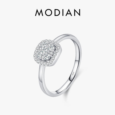 MODIAN Sparkling VVS1 D Color Pave Setting Moissanite Ring 925 Sterling Silver Wedding Band Ring for Women Fine Jewelry