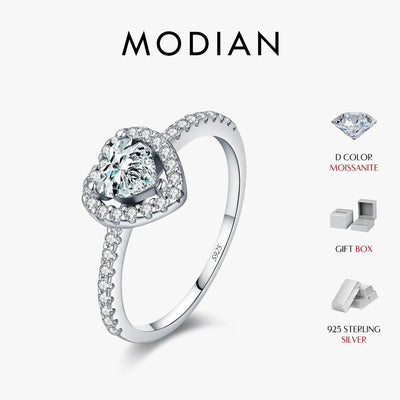 MODIAN D Color Heart  Moissanite Wedding Rings 925 Sterling Silver Luxury Halo Classic Rings For Women Dating Fine Jewelry