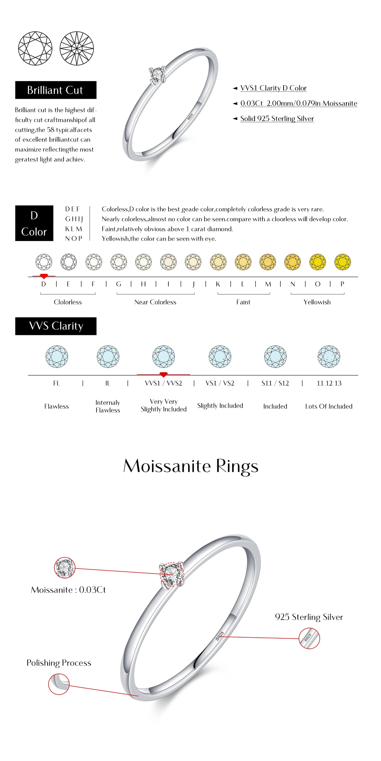 MODIAN Exquisite D Color Round Moissanite Finger Rings 925 Sterling Silver Classic Twinkling Wedding Jewelry For Women Gifts