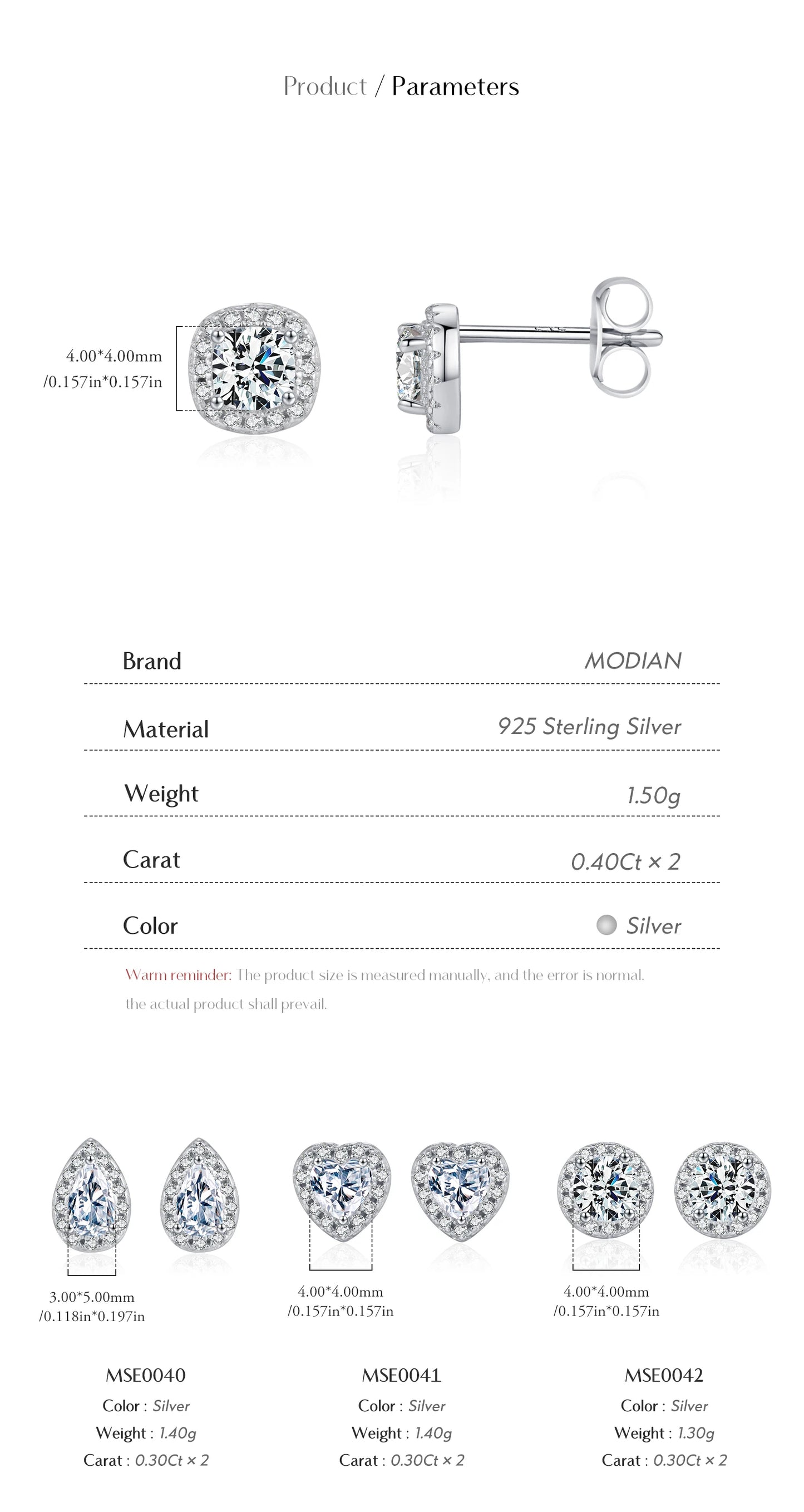 MODIAN D Color Heart Pear Square Moissanite Stud Earrings 925 Sterling Silver Lab Diamond Earrings For Women Wedding Jewelry