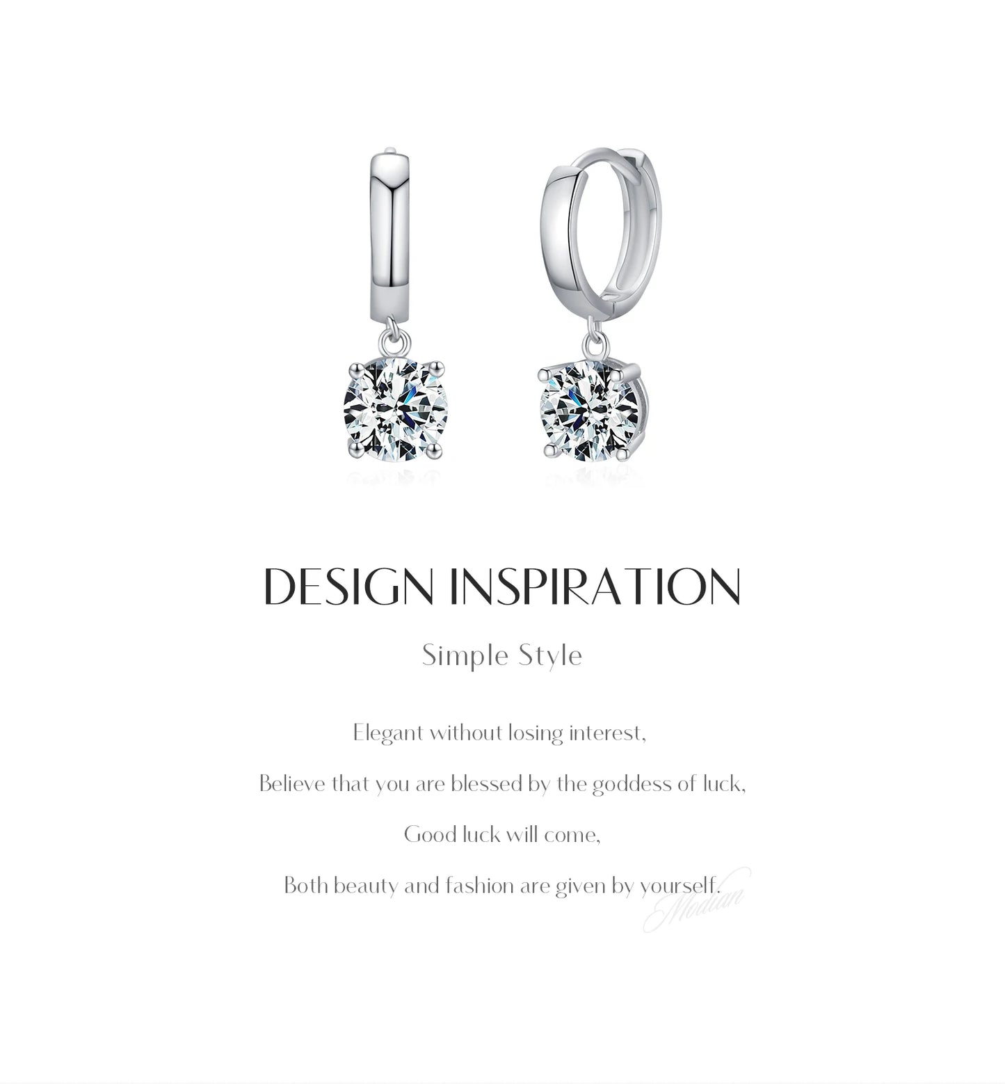 MODIAN 1.0CT D Color Moissanite Hoop Earrings Lab Created Diamond For Women 925 Sterling Silver Wedding Fine Jewelry Gift