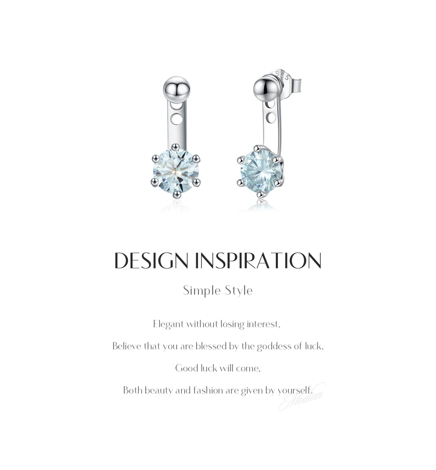 MODIAN D Color VVS1 Round Teal Moissanite Ear Climbers 925 Sterling Silver Luxury Trendy Stud Earrings For Women Fine Jewelry