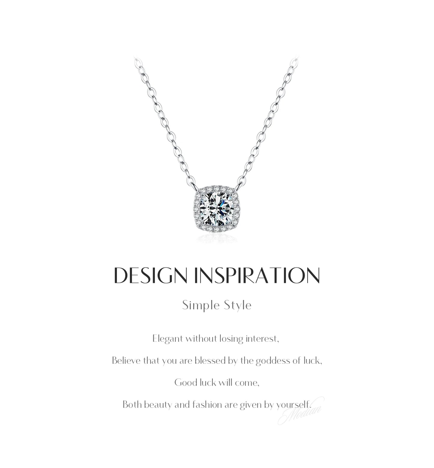 MODIAN 1 Carat Square Cushion Cut Halo Moissanite Pendant Necklace For Women 925 Sterling Silver Dazzling Wedding Bridal Jewelry