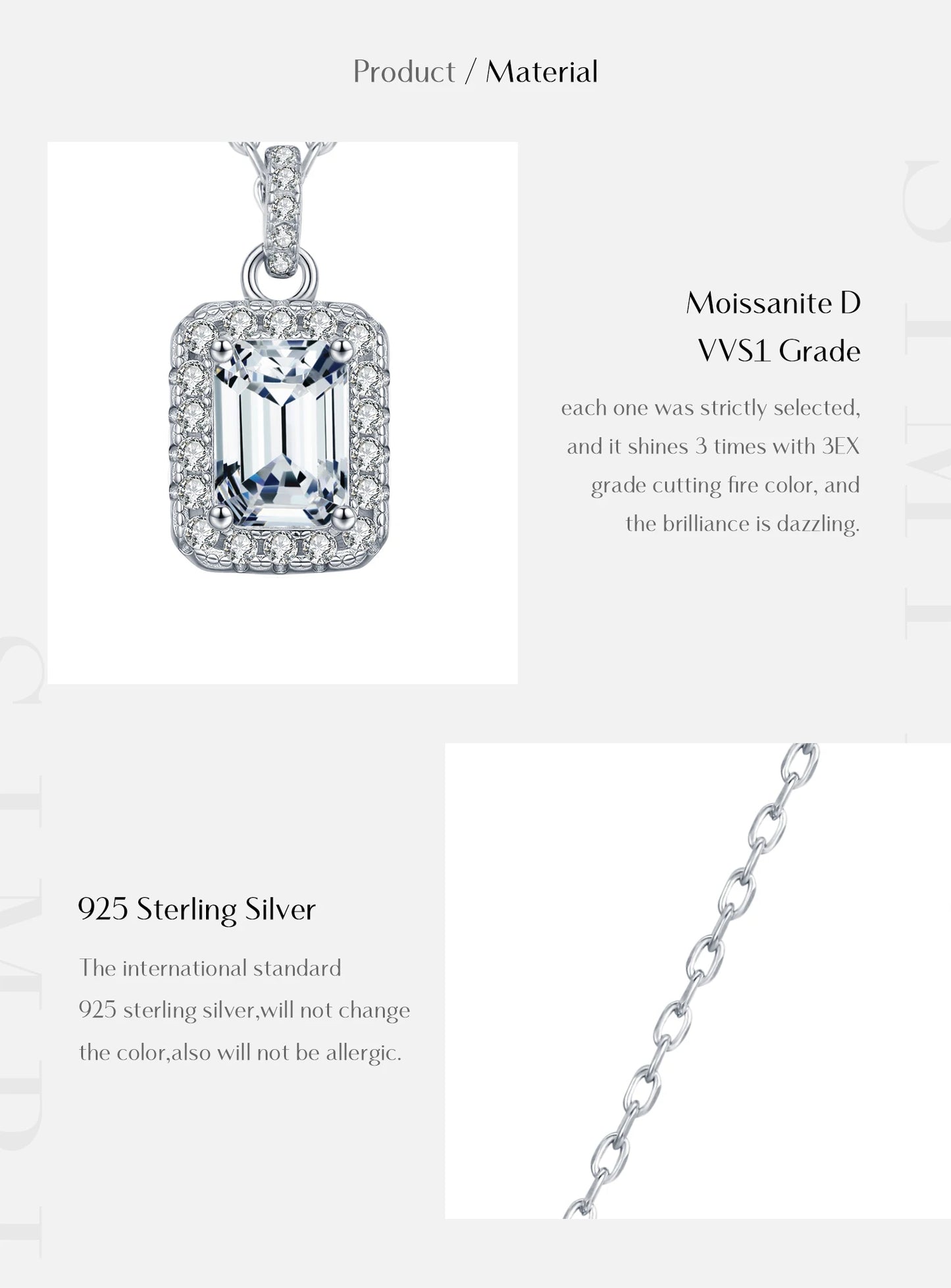 MODIAN 1CT D Color Emerald Cut Moissanite Halo Necklace 925 Sterling Silver Rectangle Wedding Pendant Necklace For Women Jewelry