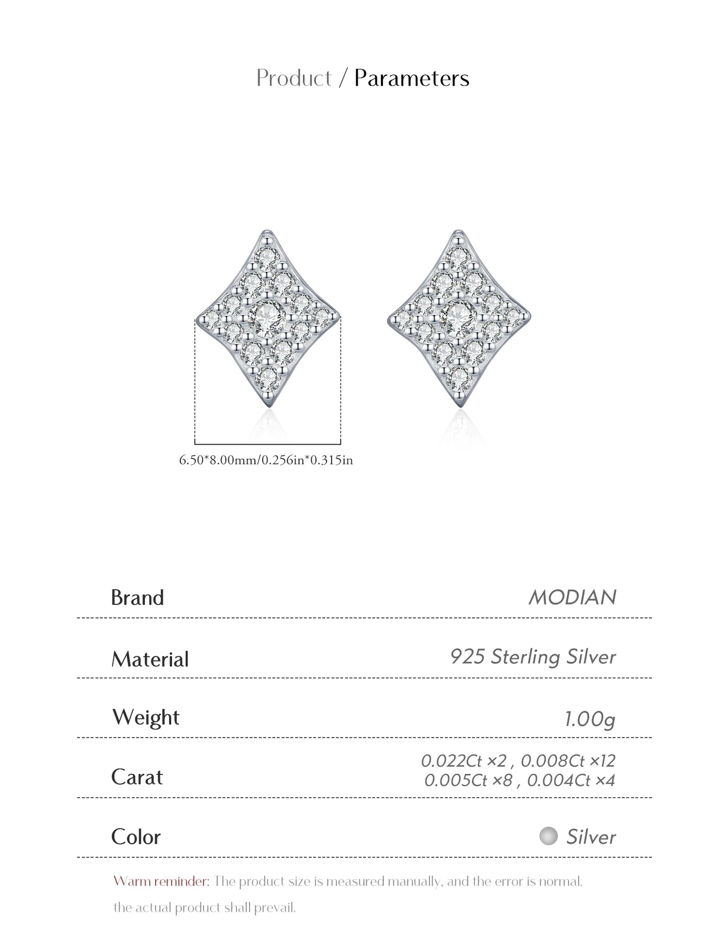 MODIAN Sparkling Rhombus Moissanite Ear Studs 925 Sterling Silver Trendy Stackable Stud Earrings For Women Daily OL Fine Jewelry