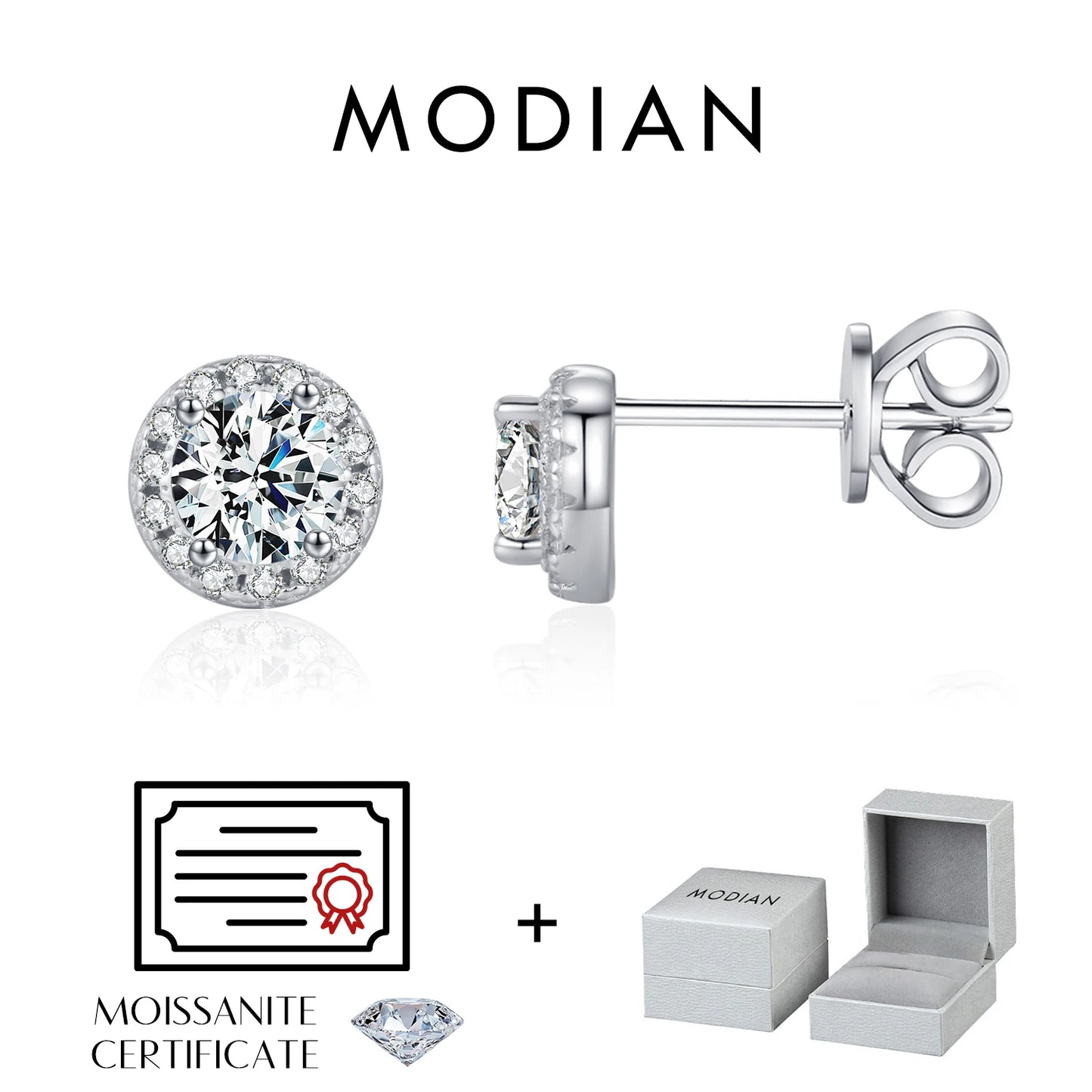 MODIAN Luxury Tiny Halo Moissanite Stud Earrings 925 Sterling Silver Earrings For Women Engagement Wedding Fine Jewelry Gift