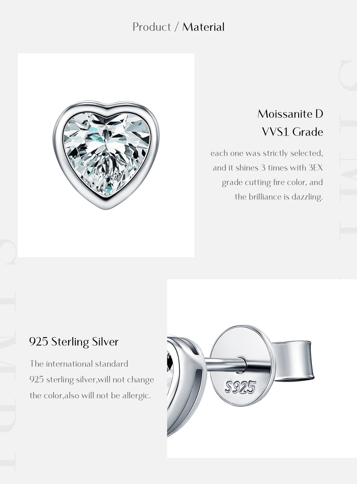 MODIAN 3 Sizes Heart Moissanite Ear Studs 925 Sterling Silver Dazzling Stackable Fashion Stud Earrings For Women Fine Jewelry
