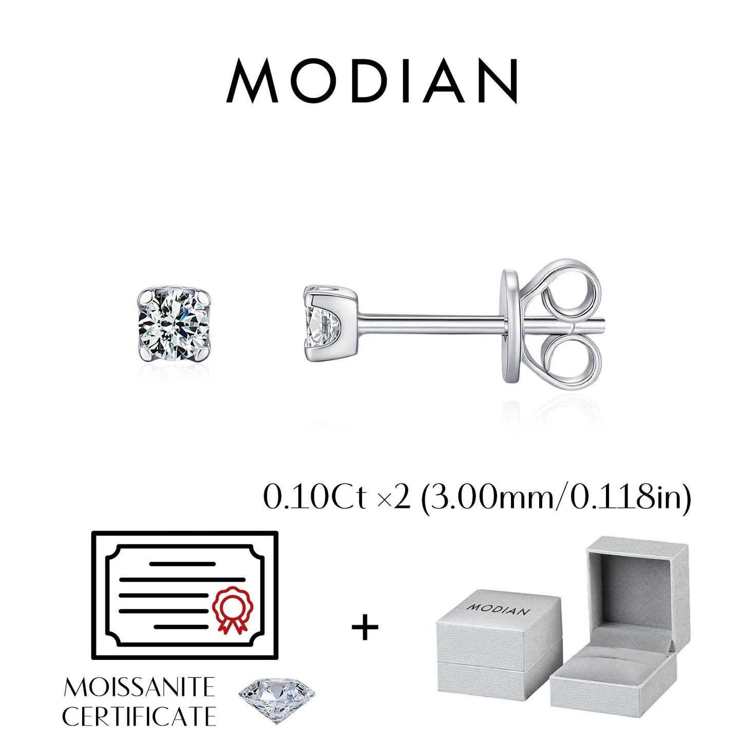 MODIAN 3MM-5MM Size D Color Moissanite 925 Sterling Silver Classic Simple Round Stud Earrings For Women Fine Stackable Jewelry