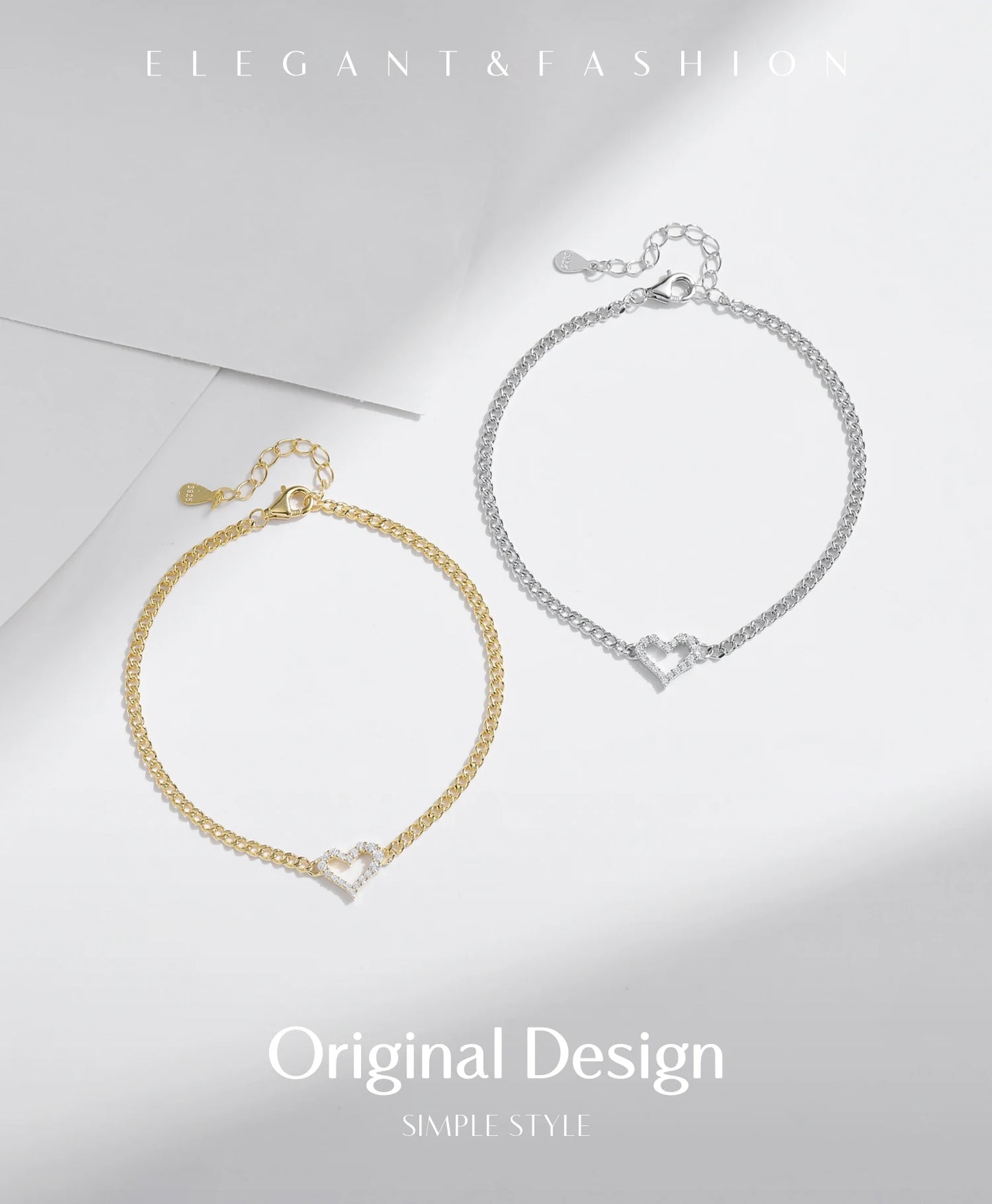 MODIAN D Color Pave Setting Moissanite Bracelets 925 Sterling Silver Romantic Heart Gourmette Bracelet For Women Jewelry Gifts