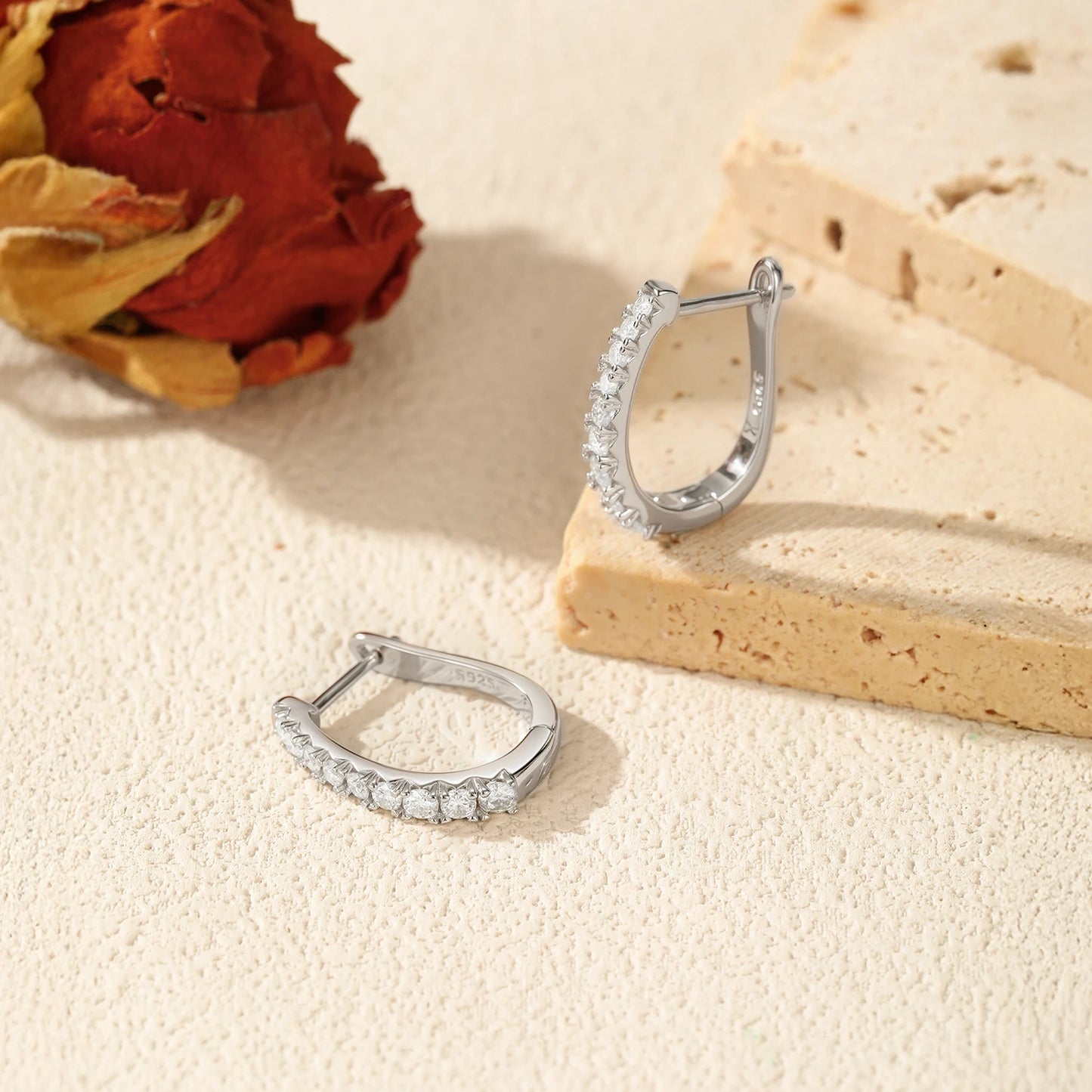 MODIAN D Color Moissanite U Shape Hoop Earrings 925 Sterling Silver Exquisite Elegant Ear Buckle For Women Daily Fine Jewelry