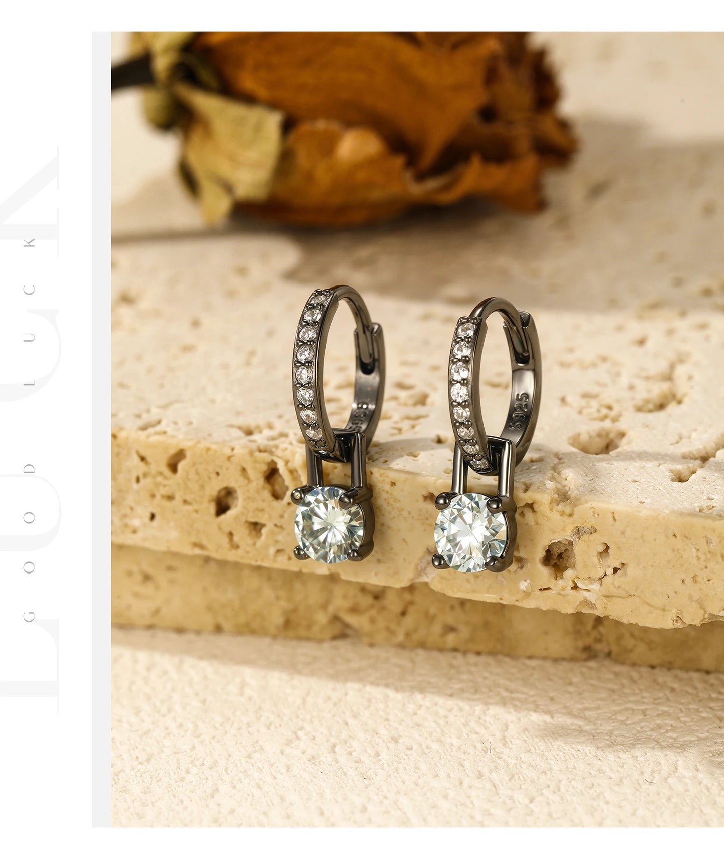 MODIAN 0.5Ct D Color Light Green Moissanite Swing Hoop Earrings 925 Sterling Silver Black Punk Ear Buckles for Women Jewelry