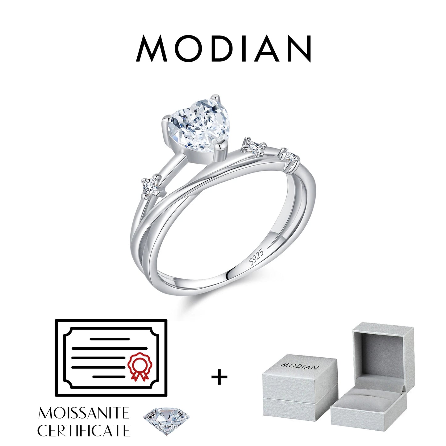 MODIAN 0.8CT D Color Heart Moissanite 925 Sterling Silver Line Multi-layer Rings For Women Romantic Wedding Fine Jewelry Gifts