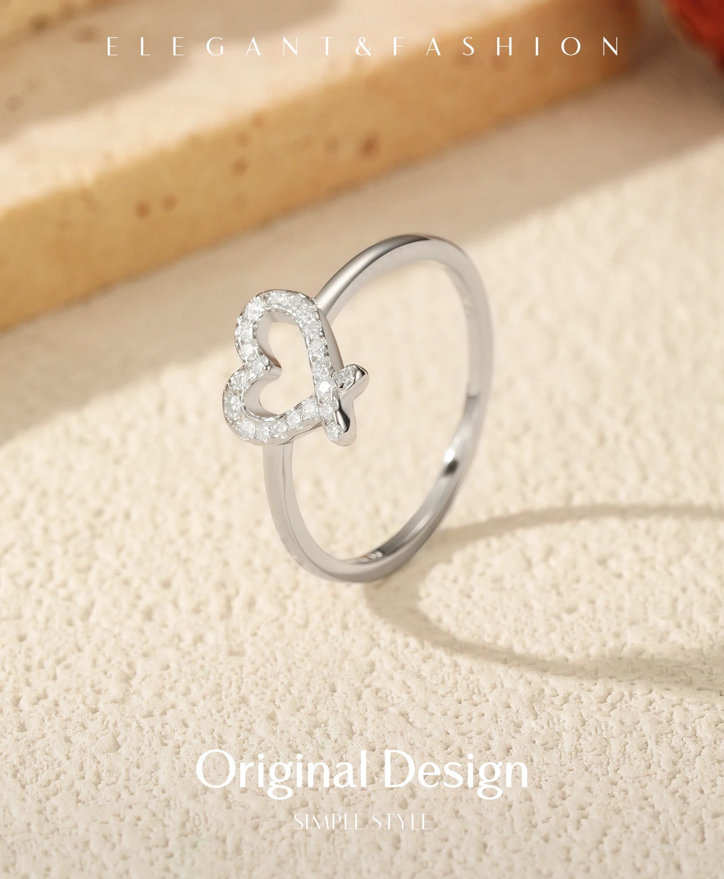 MODIAN Sparkling D Color Moissanite 925 Sterling Silver Rings Irregular Hollow Heart Finger Rings For Women Fine Jewelry