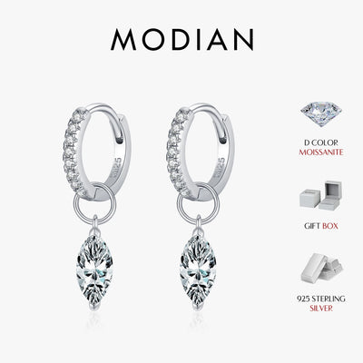 MODIAN 0.5Ct D Color Rhombic Moissanite Ear Buckles 925 Sterling Silver Luxury Shiny Hoop Earrings for Women Wedding Jewelry