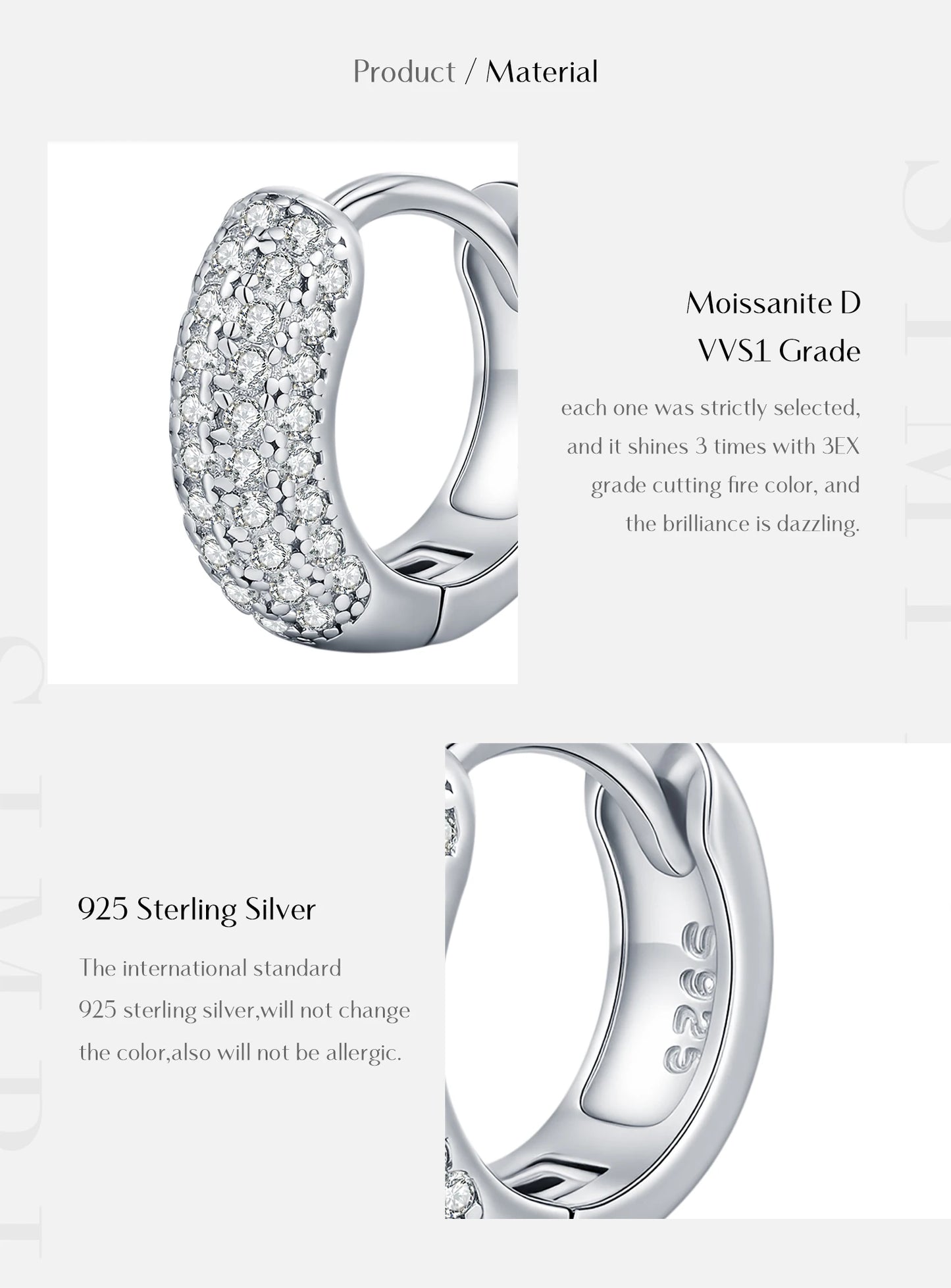 MODIAN D Color Sparkling Moissanite Ear Buckle 925 Sterling Silver Luxury Circle Hoop Earrings For Women Wedding Fine Jewelry