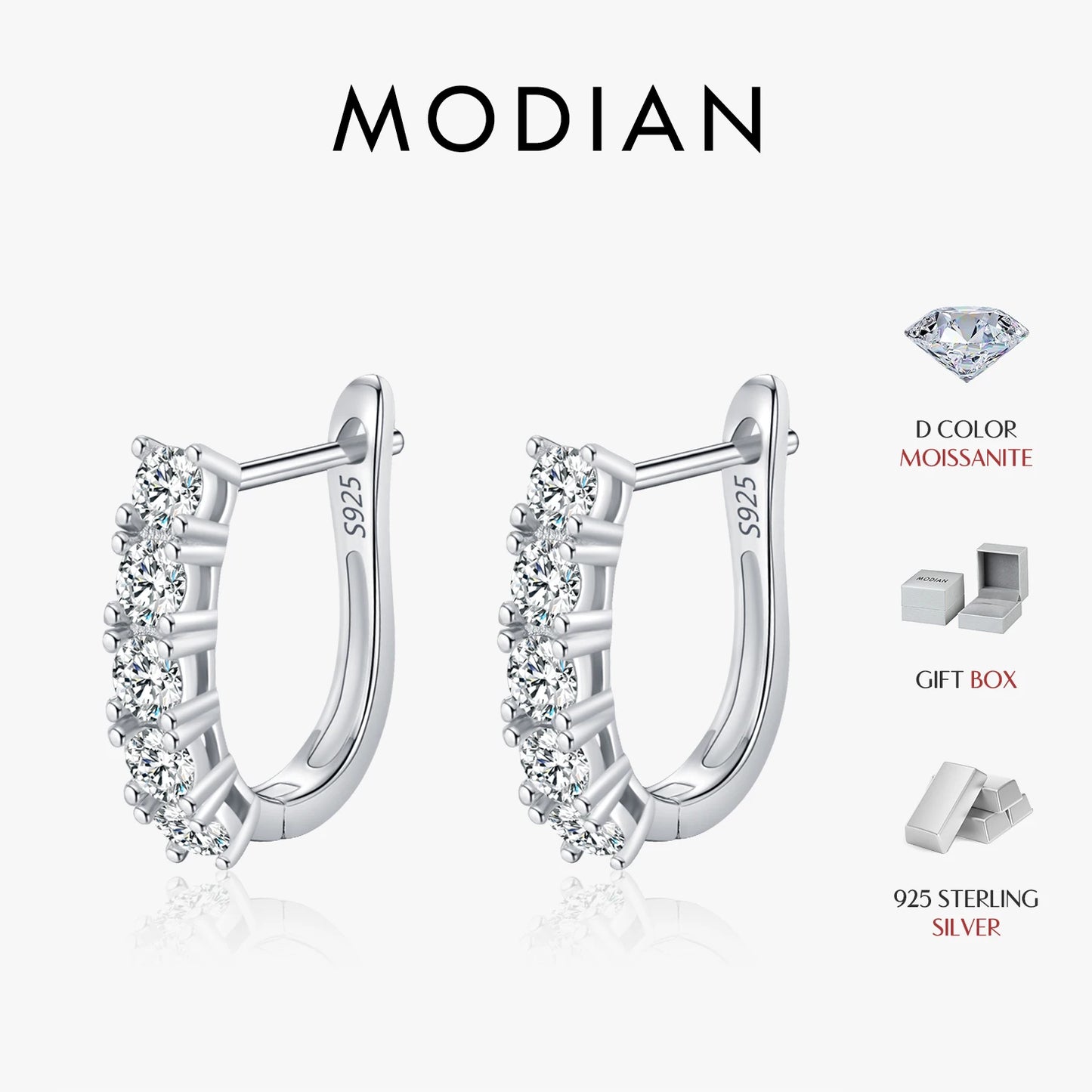 MODIAN D Color U Shape Moissanite Earrings 925 Sterling Silver Elegant Exquisite Hoop Earrings For Women Wedding Jewelry