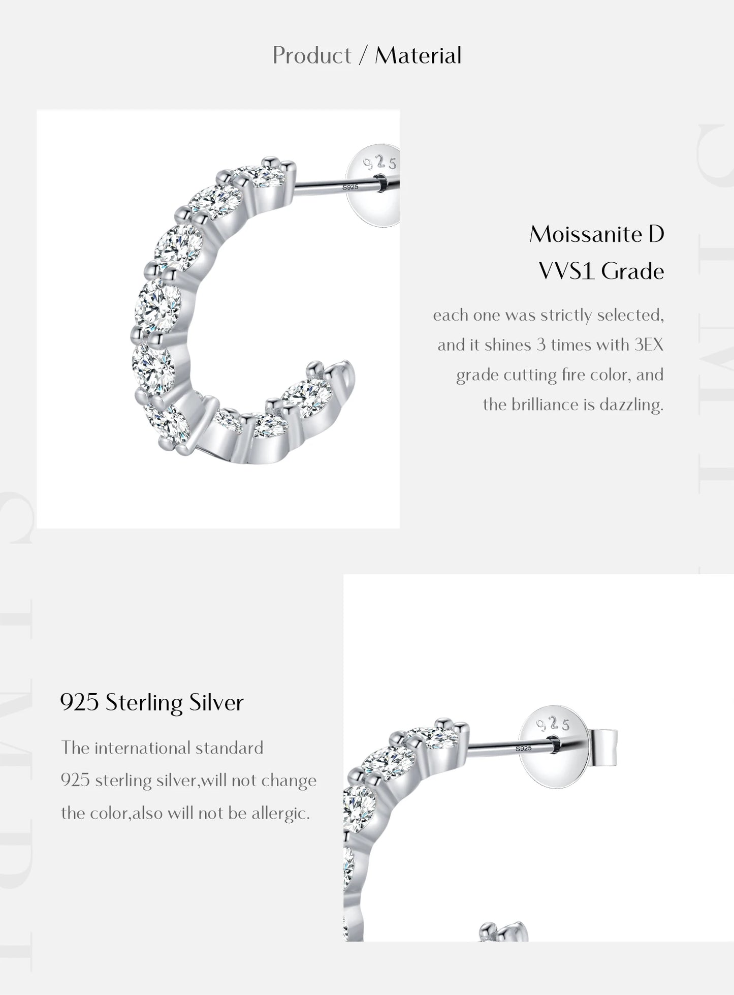 MODIAN D Color C Shape Moissanite Earrings 925 Sterling Silver Charming Dazzling Hoop Earrings For Women Wedding Fine Jewelry