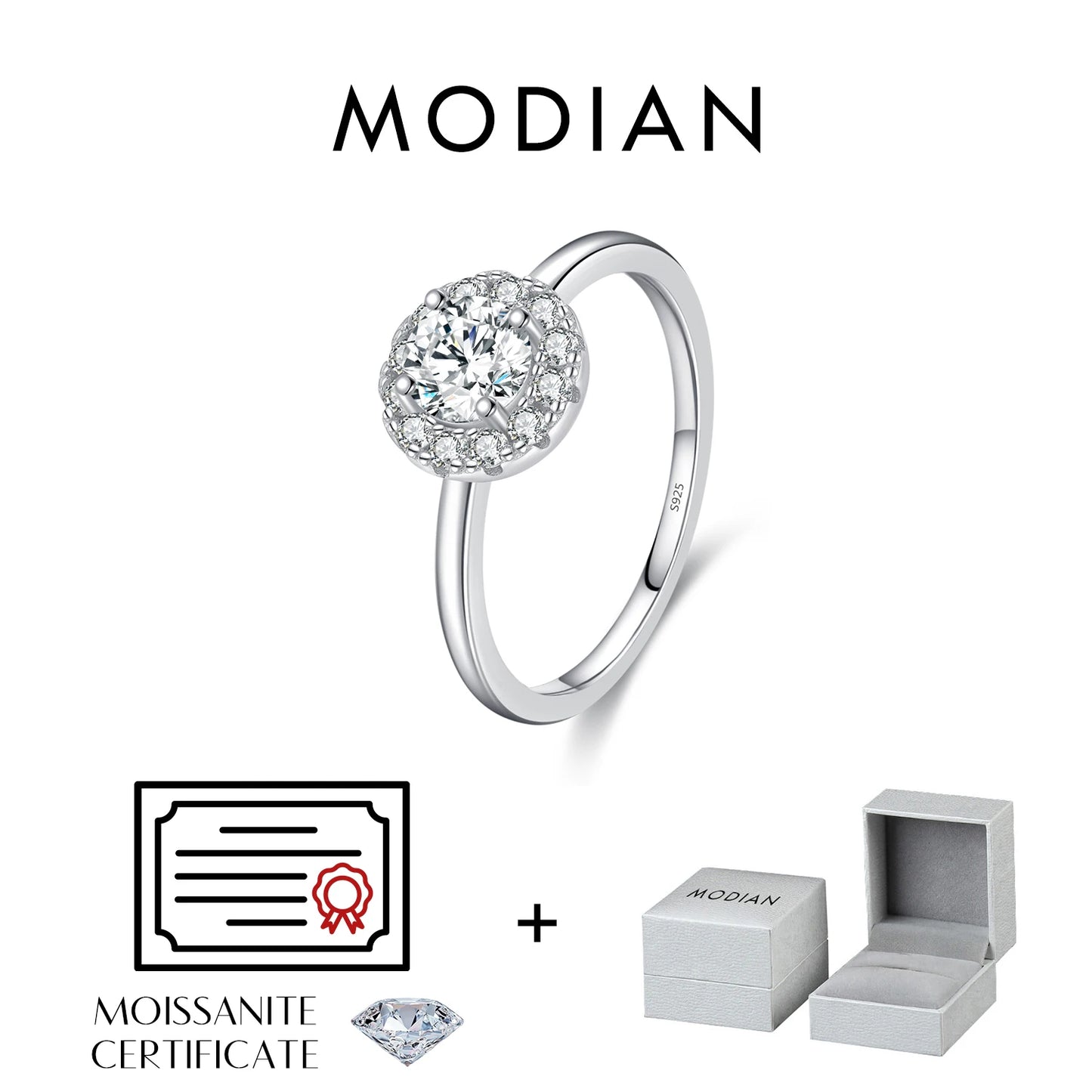 MODIAN 0.5CT D Color VVS1 Round Moissanite Ring 925 Sterling Silver Rings Exquisite Wedding Jewelry For Women Anniversary Gift