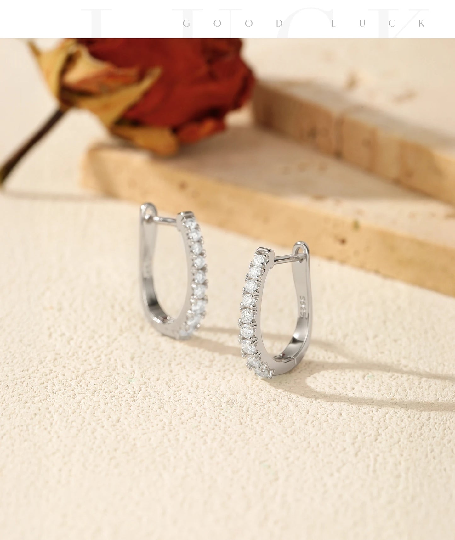 MODIAN D Color Moissanite U Shape Hoop Earrings 925 Sterling Silver Exquisite Elegant Ear Buckle For Women Daily Fine Jewelry