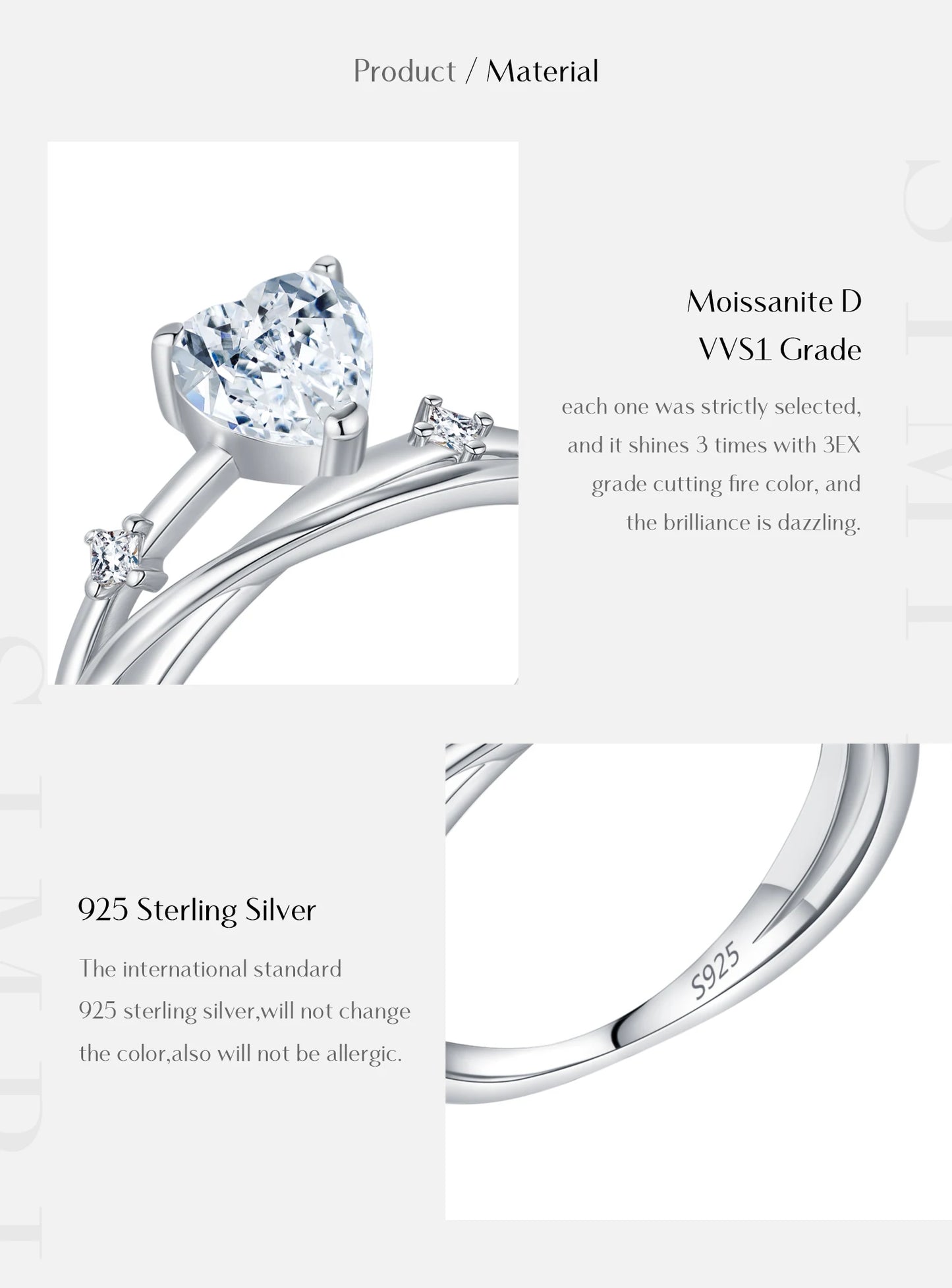 MODIAN 0.8CT D Color Heart Moissanite 925 Sterling Silver Line Multi-layer Rings For Women Romantic Wedding Fine Jewelry Gifts