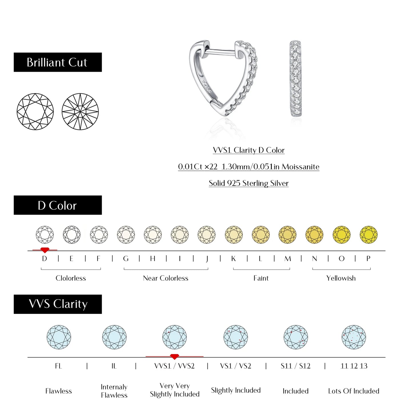 MODIAN D Color Moissanite Ear Buckle 925 Sterling Silver Fashion Heart Sparkle Hoop Earrings For Women Party Fine Jewelry