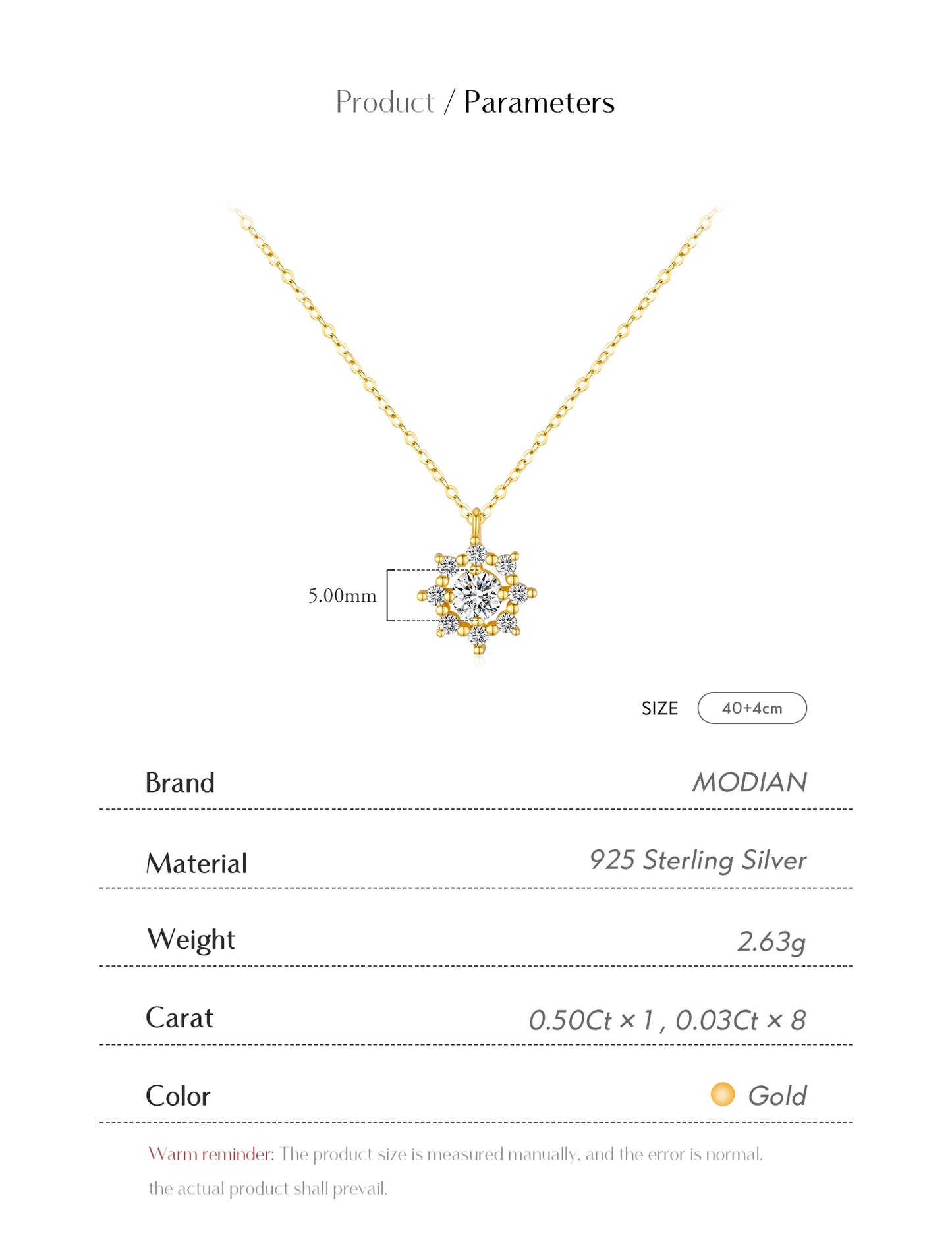 MODIAN 0.5 Carat Moissanite Necklace D color VVS1 Lab Diamond Snowflake Necklace For Women 925 Sterling Silver Jewelry