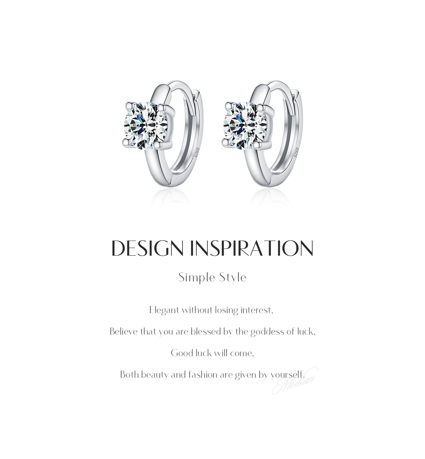 MODIAN 1CT/2CT D Color Moissanite Ear Buckle 925 Sterling Silver Classic Round Hoop Earrings For Women Fine Wedding Jewelry