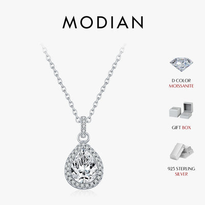 MODIAN 1.2CT Water Drop Moissanite Wedding Necklaces 925 Sterling Silver Exquisite Pendant Necklace For Women Statement Jewelry