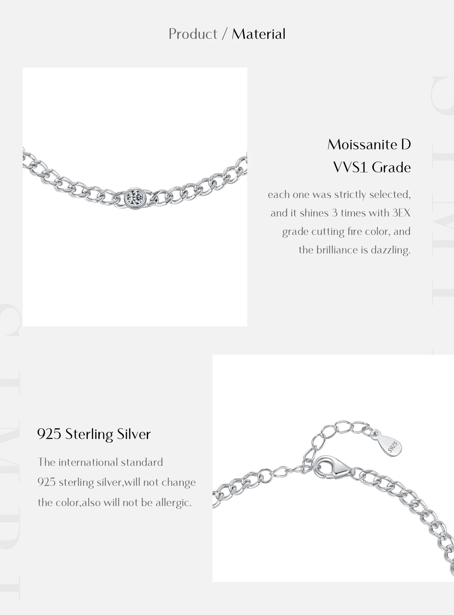 MODIAN D Color VVS1 Cearl Round Moissanite Bracelets 925 Sterling Silver Fashion Gourmette Link Chain Bracelet For Women Jewelry