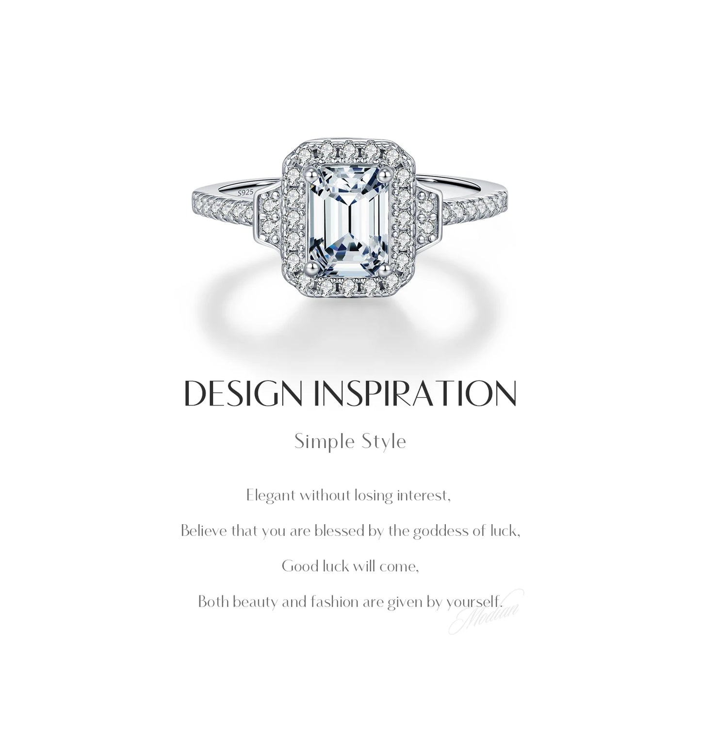 MODIAN 1CT Emerald Cut Moissanite Halo Rings 925 Sterling Silver Luxury Finger Rings For Women Wedding Statement Fine Jewelry