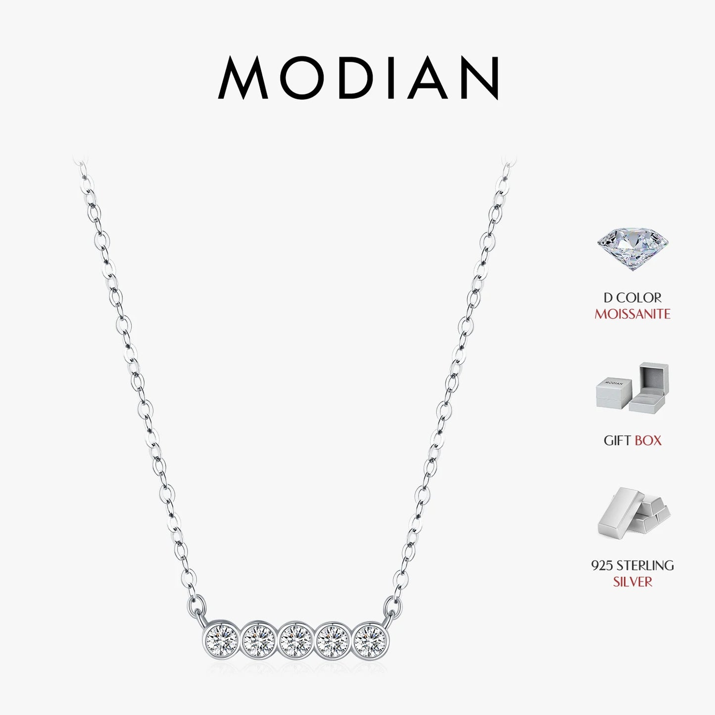 MODIAN D Color Moissanite 925 Sterling Silver Stackable Pendant Necklaces Lab Diamond Link Chain Jewelry For Women Luxury Gift