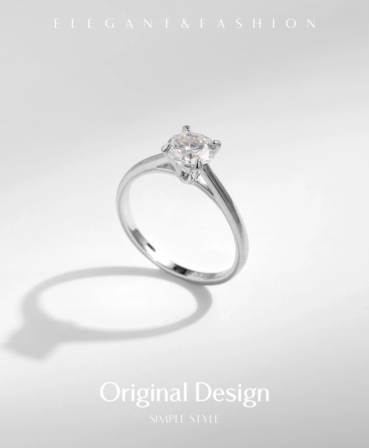 MODIAN 1CT D Color Round High Quality Moissanite Ring For Women 925 Sterling Silver Romantic Wedding Engagement Band Jewelry