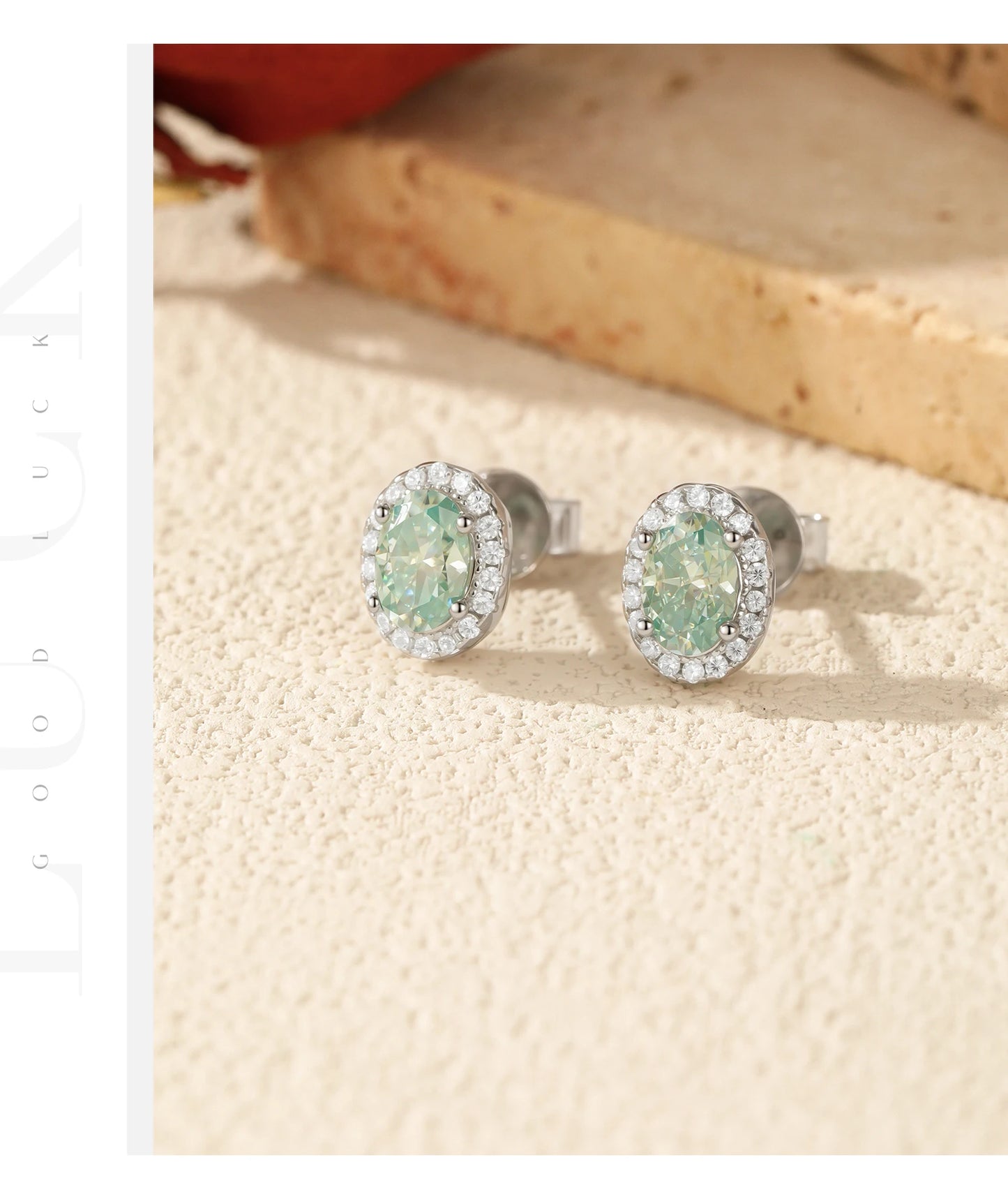 MODIAN 1CT D Color Green Moissanite Halo Earrings 925 Sterling Silver Elegant Oval Stud Earrings For Women Party Fine Jewelry