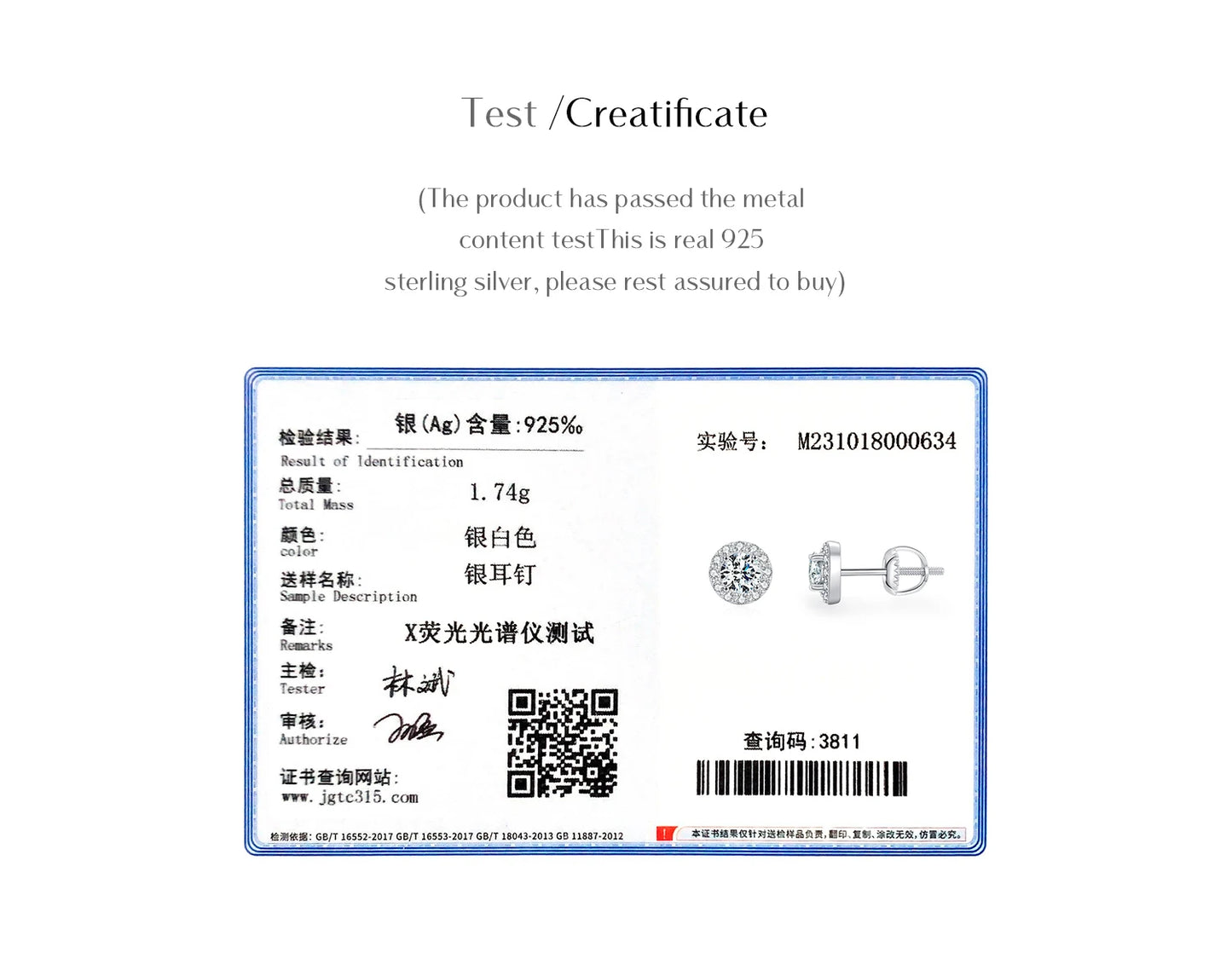 MODIAN 1.00CT Moissanite Earrings For Women 925 Sterling Silver Classic Round Prong Setting D Color Lab Diamonds Wedding Jewelry