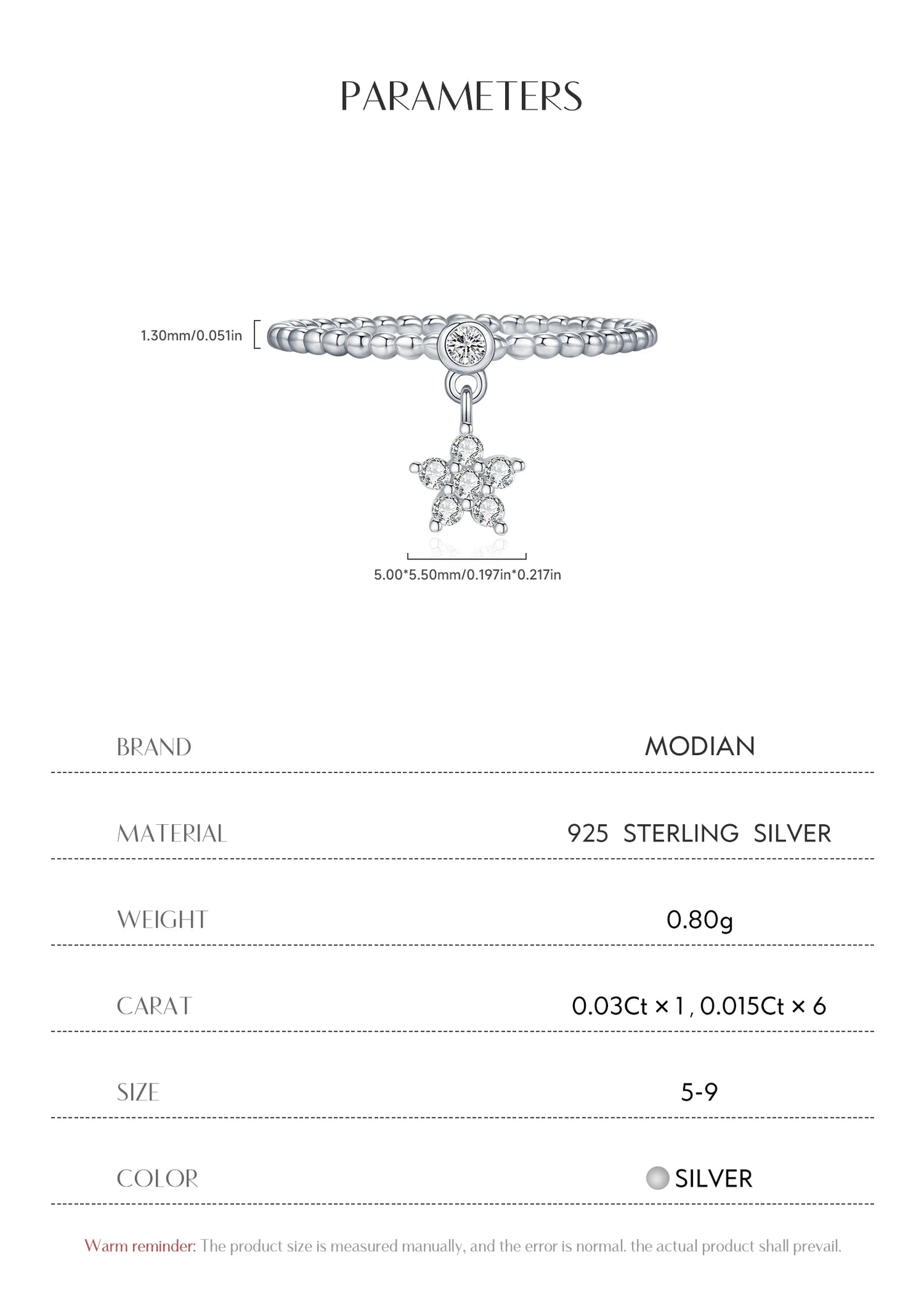 MODIAN D Color Flowers Moissanite Rings 925 Sterling Silver Beads Shiny Stars Swing Pendant Ring For Women Daisy Fine Jewelry