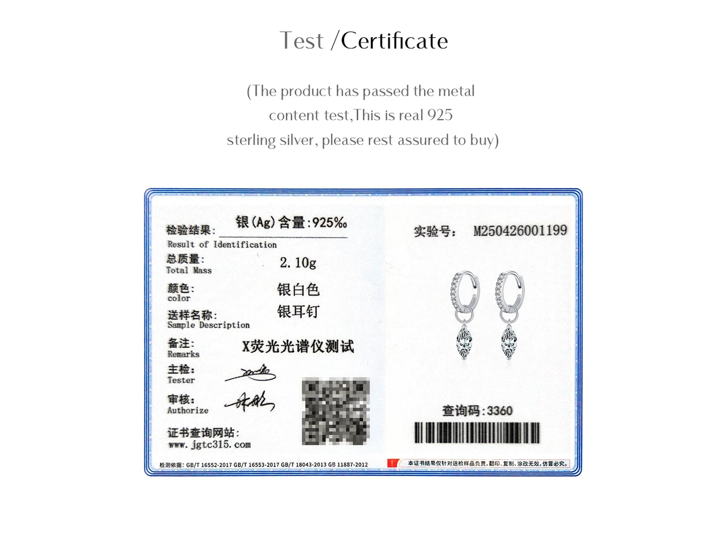 MODIAN 0.5Ct D Color Rhombic Moissanite Ear Buckles 925 Sterling Silver Luxury Shiny Hoop Earrings for Women Wedding Jewelry