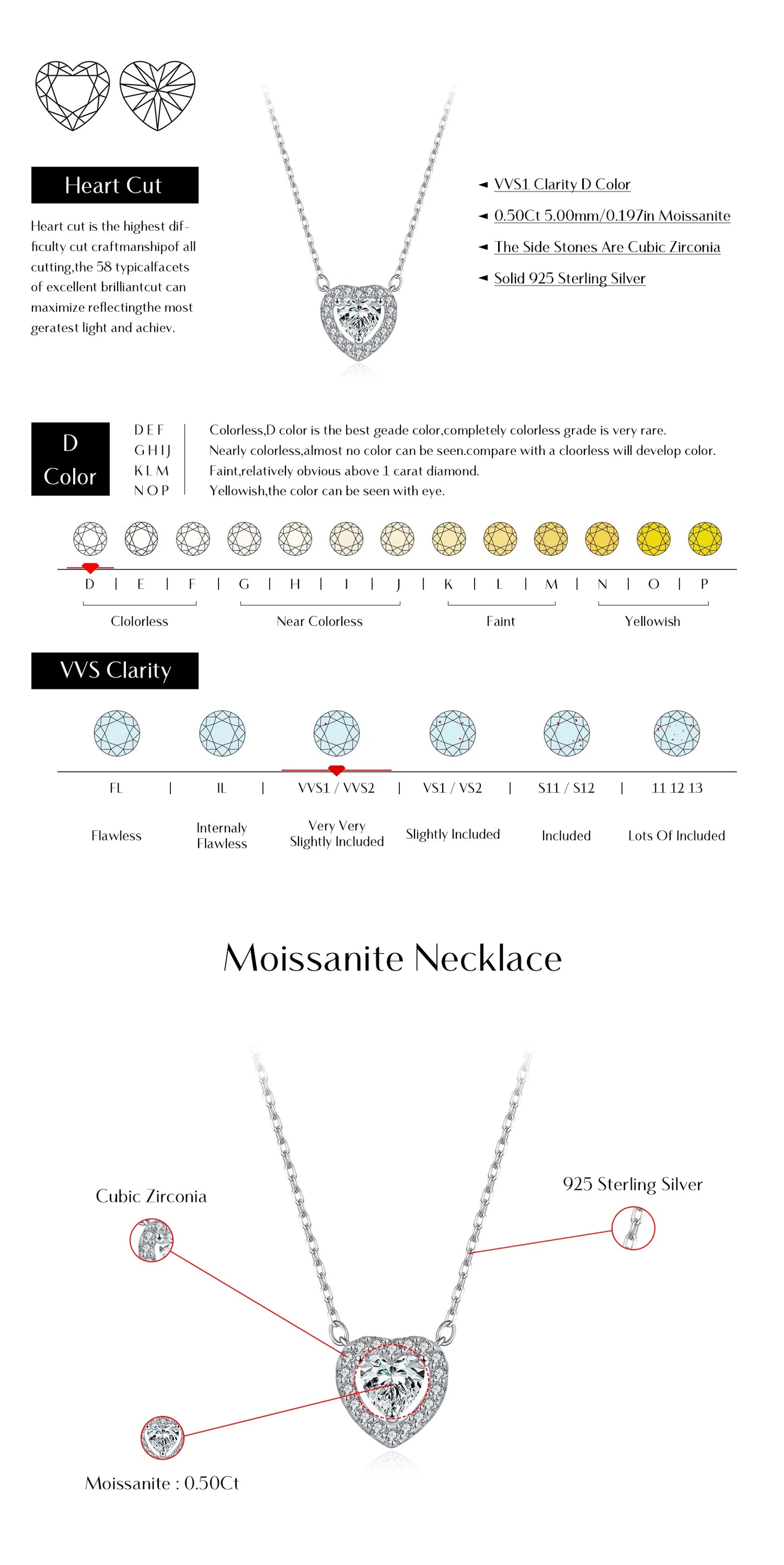 MODIAN D Color Heart Moissanite 925 Sterling Silver Fashion Simple Pendant Necklace For Women Wedding Fine Jewelry Gfits