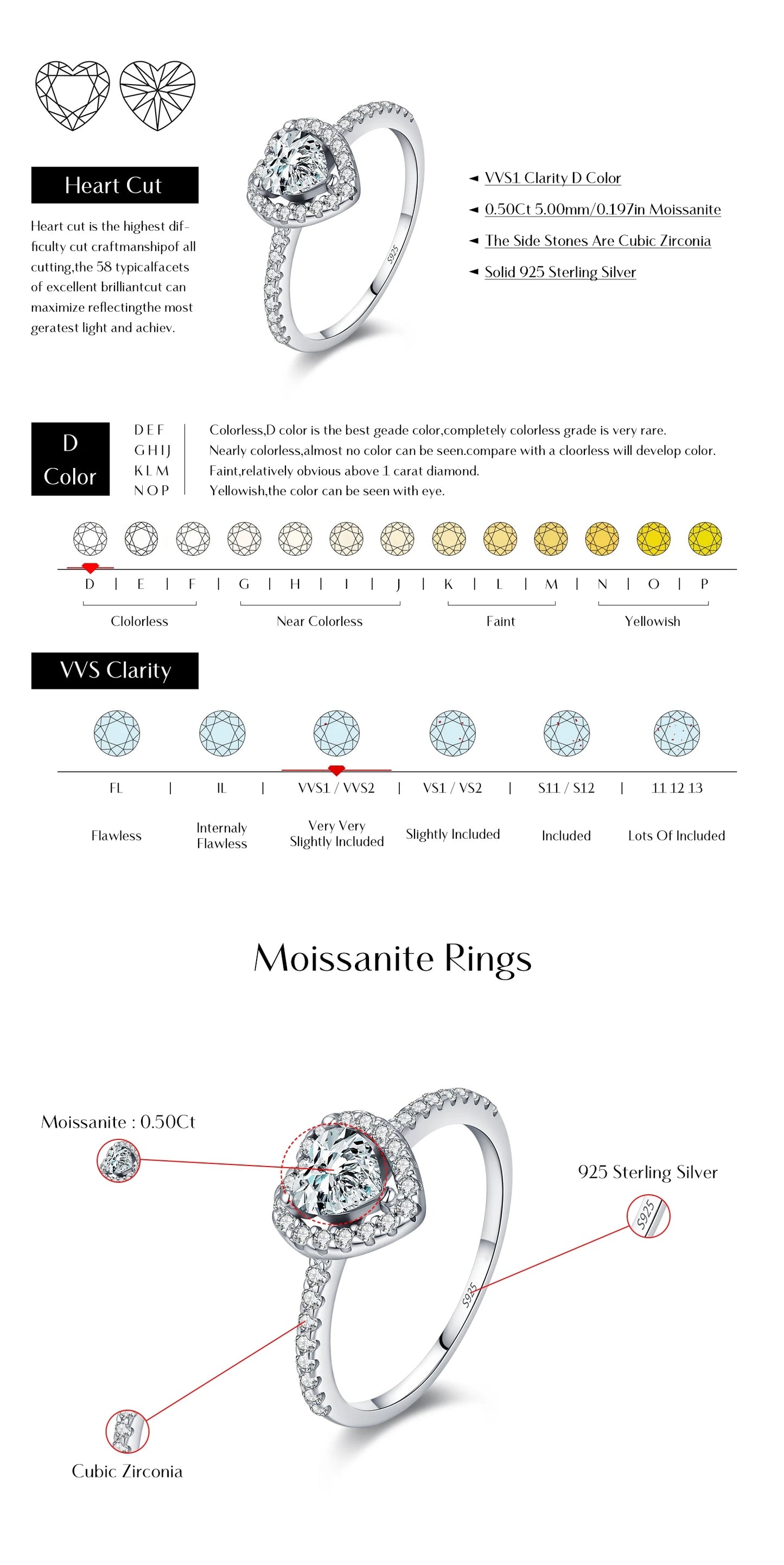 MODIAN D Color Heart  Moissanite Wedding Rings 925 Sterling Silver Luxury Halo Classic Rings For Women Dating Fine Jewelry