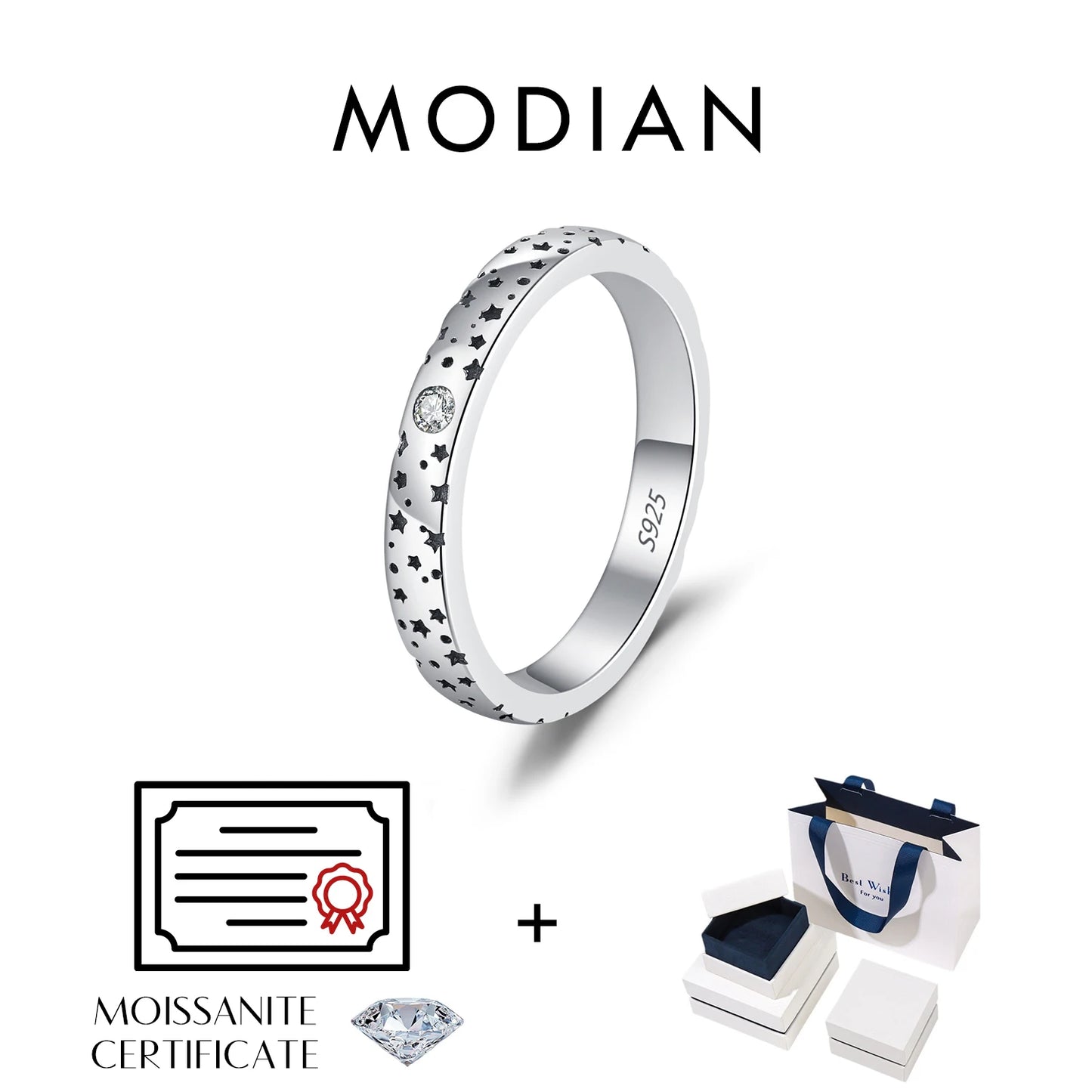 MODIAN D Color Moissanite Sparkle Couple Ring 925 Sterling Silver Charming Stars Ring For Women and Men Anniversary Fine Jewelry