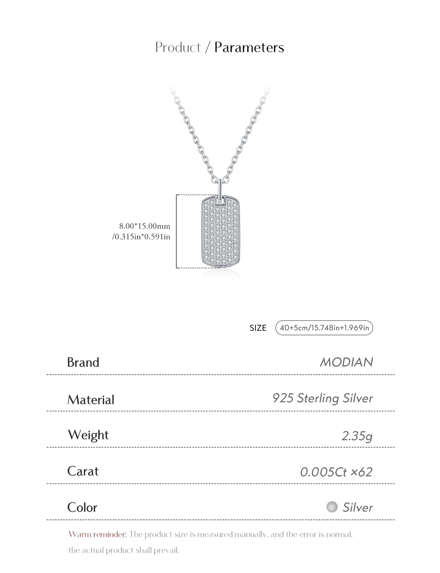 MODIAN D Color Moissanite Rectangle Brand Necklace 925 Sterling Silver Trendy Stackable Pendant Necklaces For Women Fine Jewelry