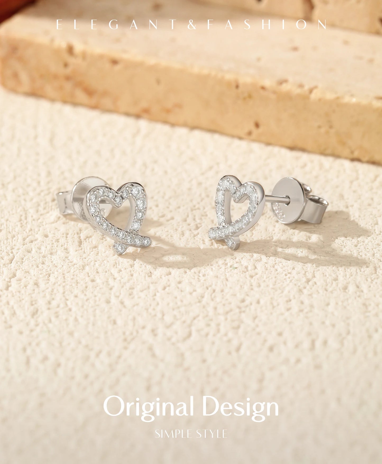 MODIAN D Color Sparkling Moissanite Earrings 925 Sterling Silver Asymmetrical Heart Stud Earrings For Women Fine Jewelry