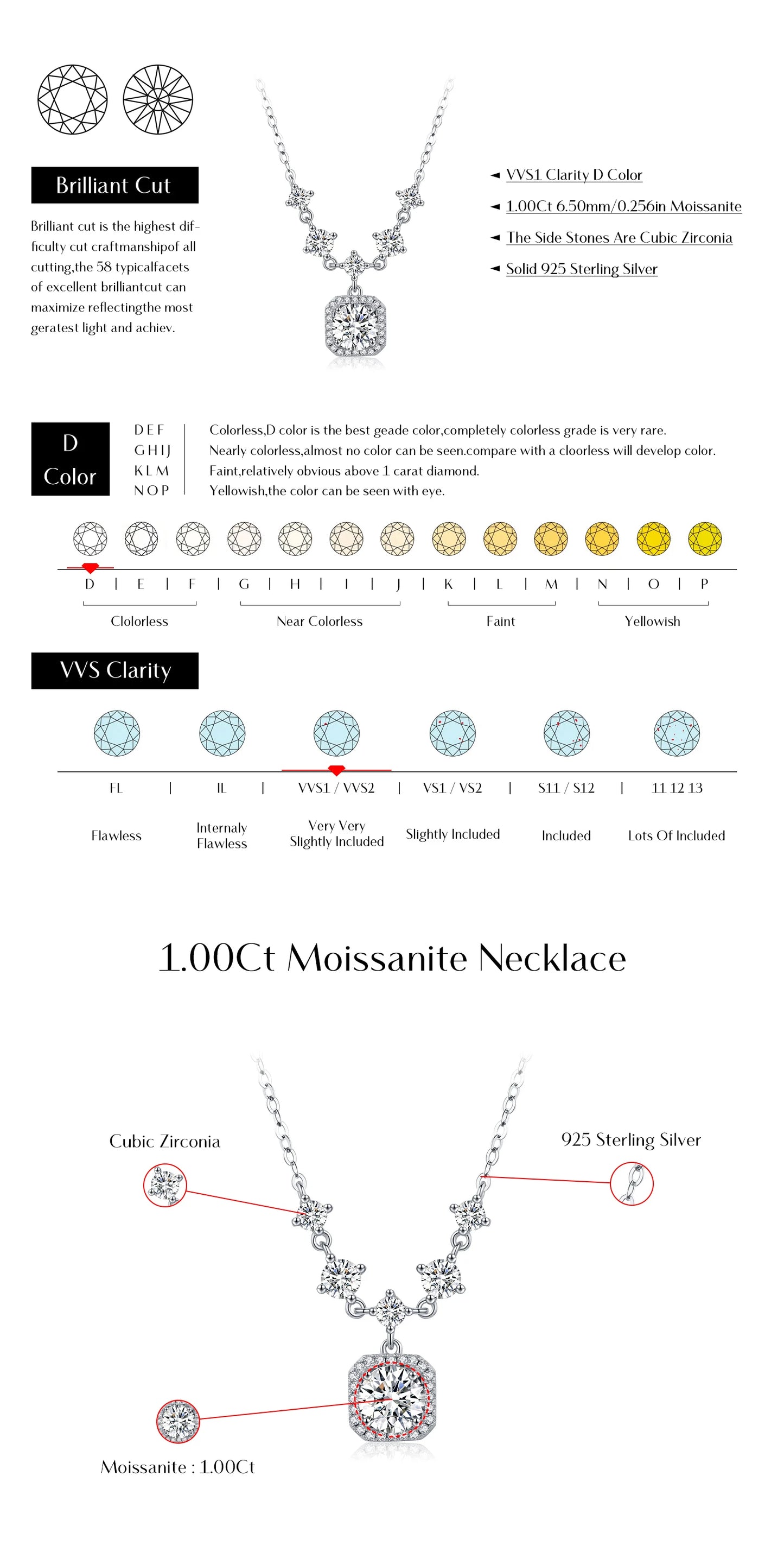 MODIAN D Color Moissanite 925 Sterling Silver Luxury Geometric Charm Necklace Bracelet For Women Wedding Statement Jewelry Set