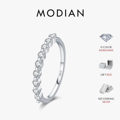 MODIAN D Color Moissanite Round Ring 925 Sterling Silver Sparkling Stacking Slim Band Rings For Women Wedding Fine Jewelry Gifts