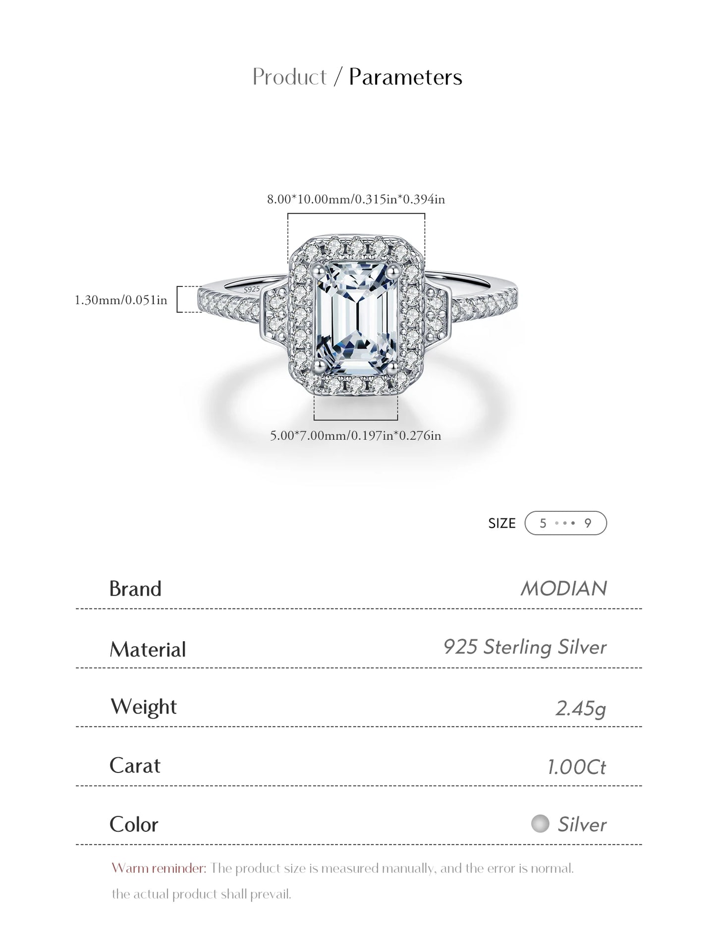 MODIAN 1CT Emerald Cut Moissanite Halo Rings 925 Sterling Silver Luxury Finger Rings For Women Wedding Statement Fine Jewelry