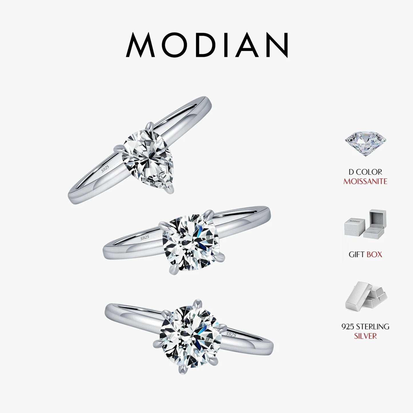 MODIAN Pear Round Square Moissanite Ring 925 Sterling Silver Wedding D Color Lab Created Diamond Rings For Women Fine Jewelry