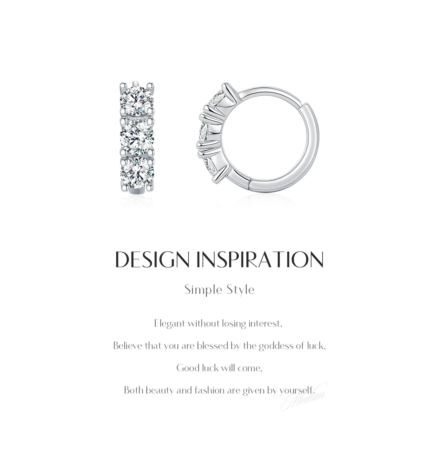 MODIAN D Color Moissanite Classic Ear Buckle 925 Sterling Silver Trendy Round Stackable Hoop Earrings For Women Fine Jewelry